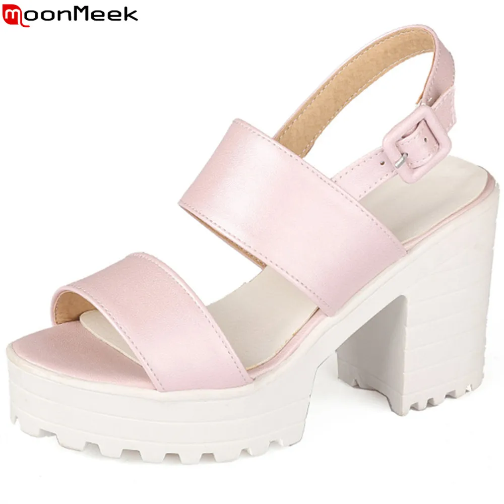 

MoonMeek pink white blue fashion summer new women shoes buckle platform high heels sandals casual shoes woamn