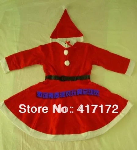 5 компл./лот! Детский Рождественский костюм/Нетканая ткань для девочек платье в стиле Санта-Клаусом для От 6 до 9 лет 2 в 1 комплект(платье, головной убор