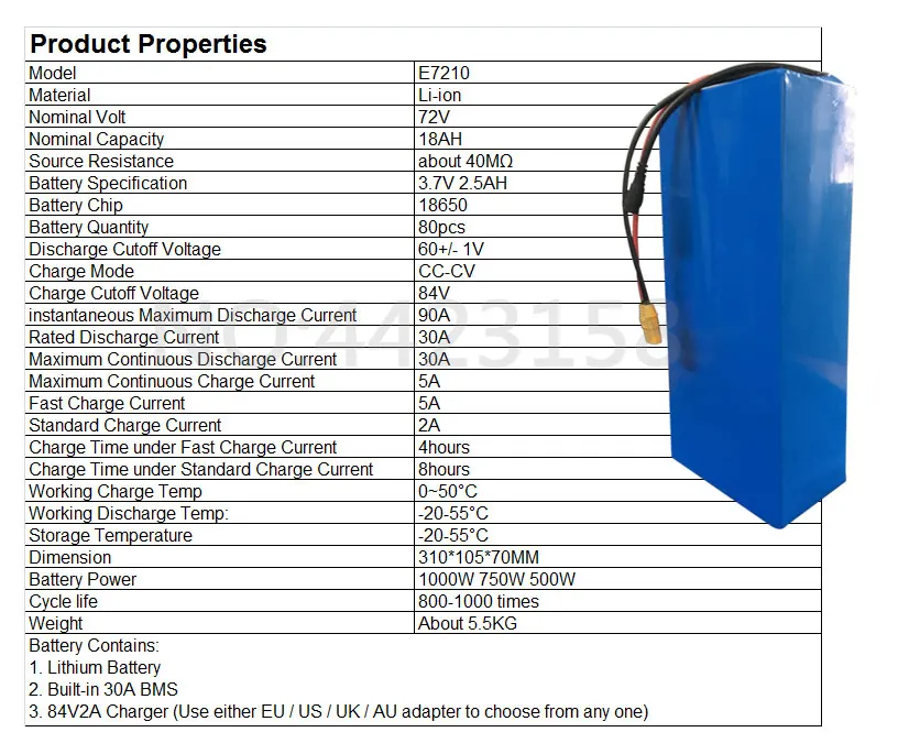 72 V литиевая батарея 72 V 10ah электрическая велосипедная батарея 72 V 10AH литий-ионная батарея 72 V аккумулятора электроскутера с 84 V 2A зарядным устройством