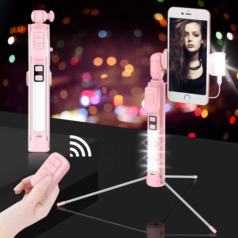 

Updated Smasrtphone Selfie Stick Tripod with Bluetooth Remote Shutter Double Led Fill Lighting for iPhone IOS Android