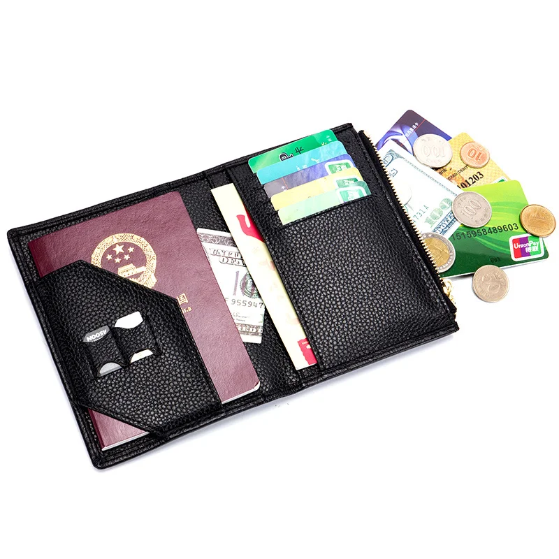 FSINNLV New Genuine Leather Passport Cover ID Card Wallet Credit Card