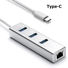 Алюминий Тип c USB 3,0 концентратор Ethernet сетевой адаптер 1000 Мбит/с RJ45 разъемом спецификации usb type-c с 3 портами(стандарт 3,0 Порты USB разветвитель для MacBook Pro