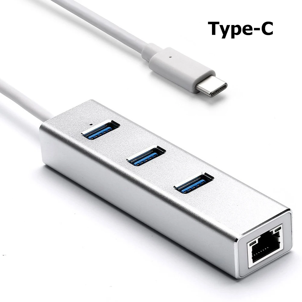 

Aluminum Type c USB 3.0 HUB to Ethernet Network Adapter 1000 Mbps RJ45 usb-c with 3 USB 3.0 Ports USB Splitter for MacBook Pro
