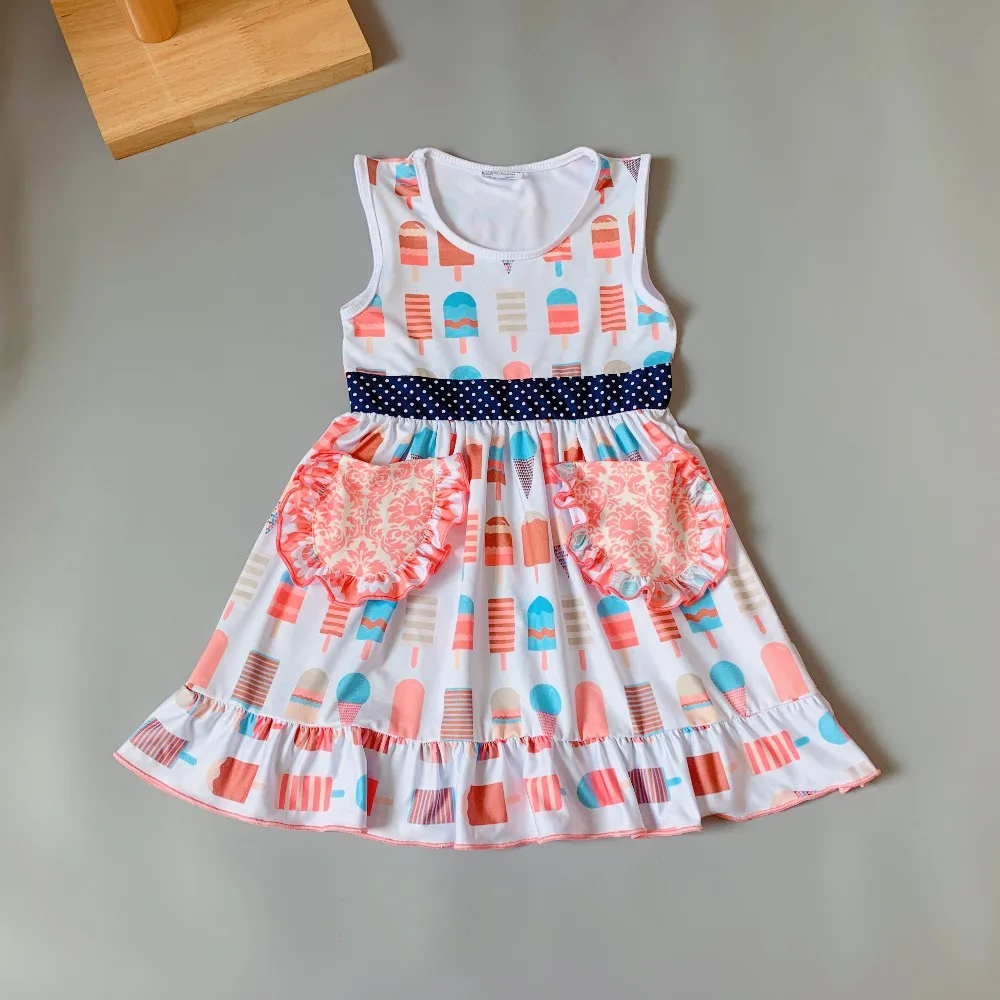New style Summer white popsicle ruffle trim Baby Girls Dress new year costume