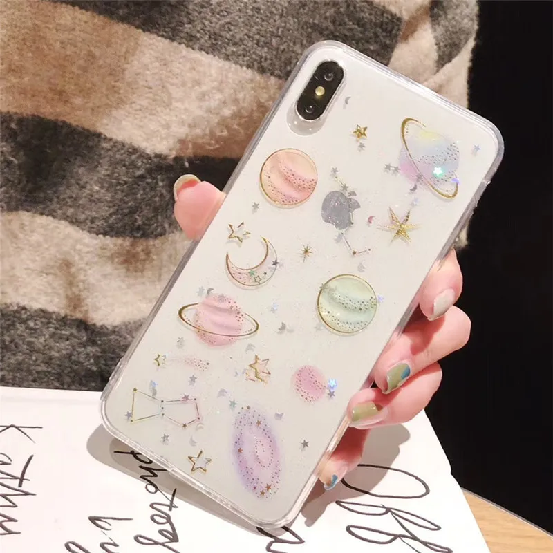 Glitter universe planet Silicon case for Xiaomi redmi note 7 case note 6 pro note 5 redmi 5 plus mi 8 se mi 9 A2 lite phone bag