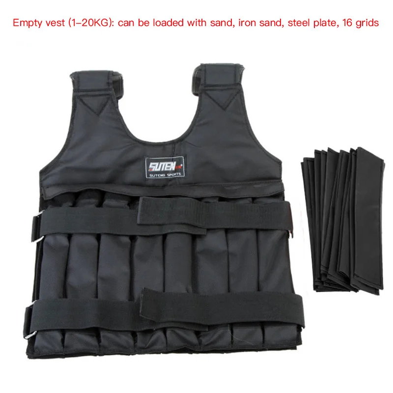 Черный 20kg/50kg Loading Weighted Vest For Boxing Training Workout Fitness Equipment Adjustable Waistcoat Jacket Sand Clothing Training - Цвет: Черный