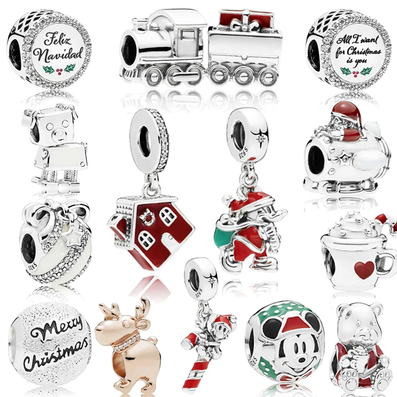 

LJP 2018 Christmas Winter 925 Sterling Silver Santa Reindeer Bag Charm fit Original Pandora Bracelet Beads DIY Jewelry Gift