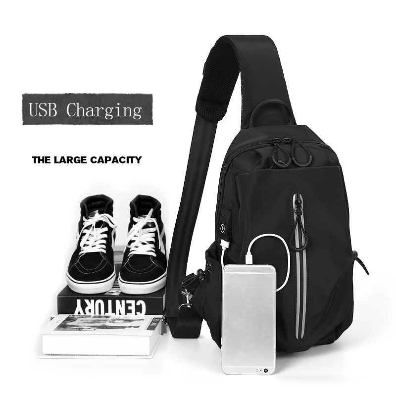  FENRUIEN 2019 nuevo paquete de pecho para hombre bolso bandolera informal de carga USB bolsa de pec