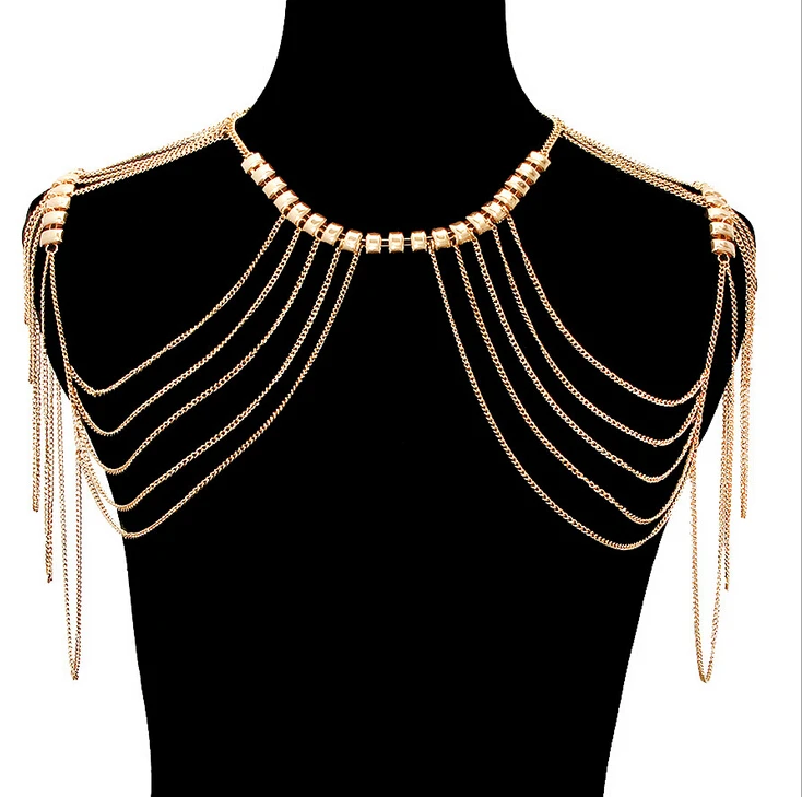 New Arrivals Women Fashion Gold Chains Bead Shoulder Chains Jewelry Uinque Double Shoulder