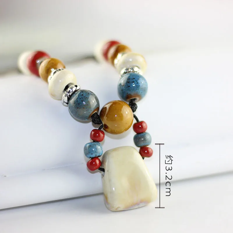 Модное Длинное Ожерелье на цепочке в стиле ретро с цветным камнем на ключице, летнее богемное керамическое колье ручной работы, женское ювелирное изделие, распродажа