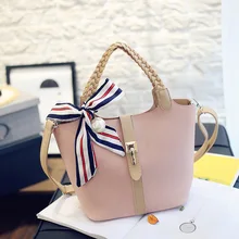 2016 New Korean Fashion Color Picture Package Strap Shoulder Messenger Bag Ribbon Bow Handbag Large Capacity+Coin Purse