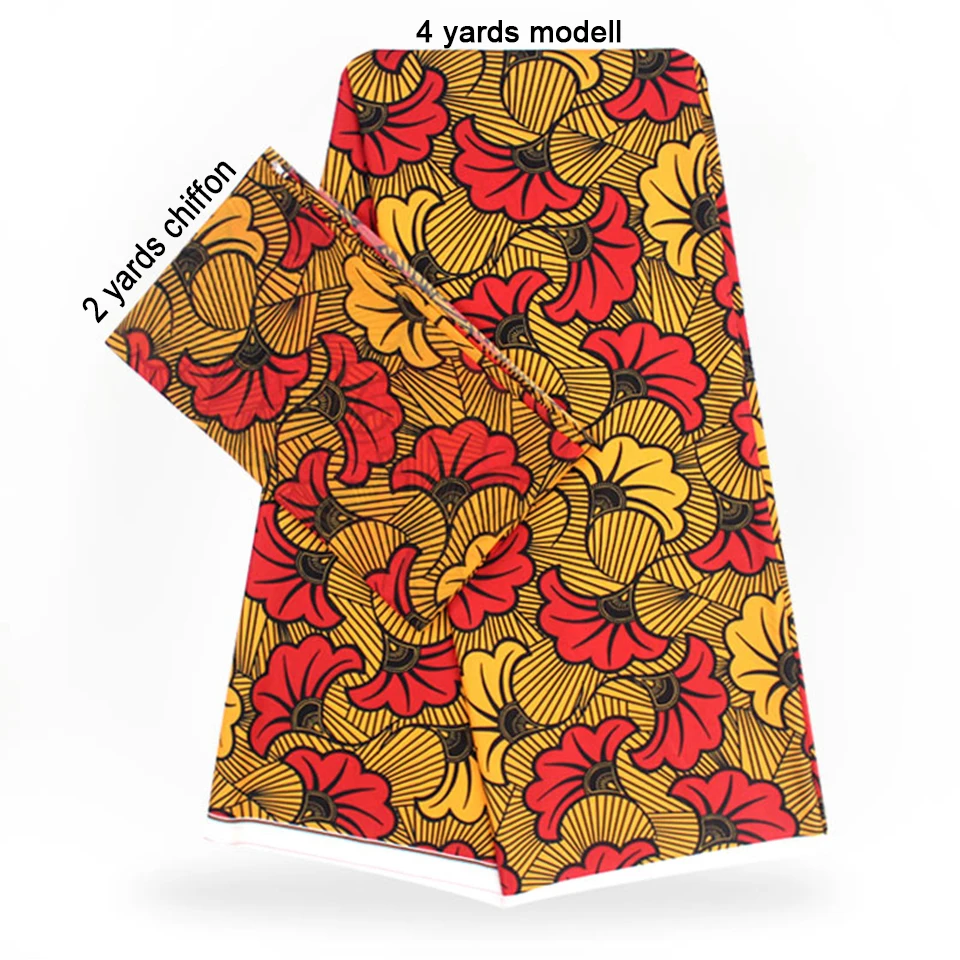 

2 Pcs Set 4 Yards African Ankara Prints Modell Material & 2 Yards Chiffon Ankara Chiffon Fabric YBXM-41