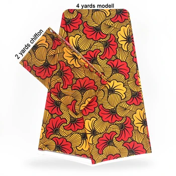 

2 Pcs Set 4 Yards African Ankara Prints Modell Material & 2 Yards Chiffon Ankara Chiffon Fabric YBXM-41