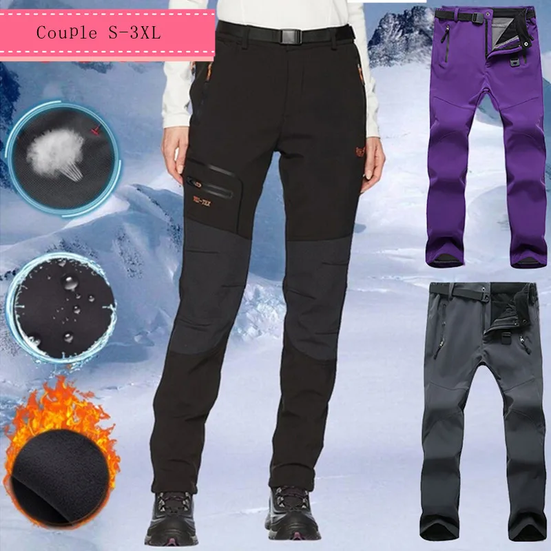 

Men Women Outdoor Sports Fleece Winter Softshell Camping Hiking Pants Waterproof Windproof Thermal Male Trousers