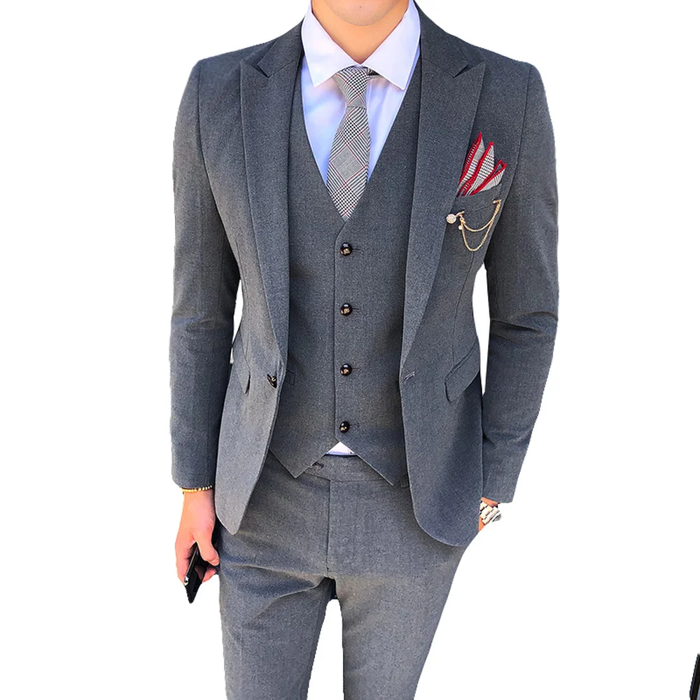 

(Tops + Pants + Vests) Autumn and winter new suit gentleman Business Casual suit three-piece suit groom wedding dress tide