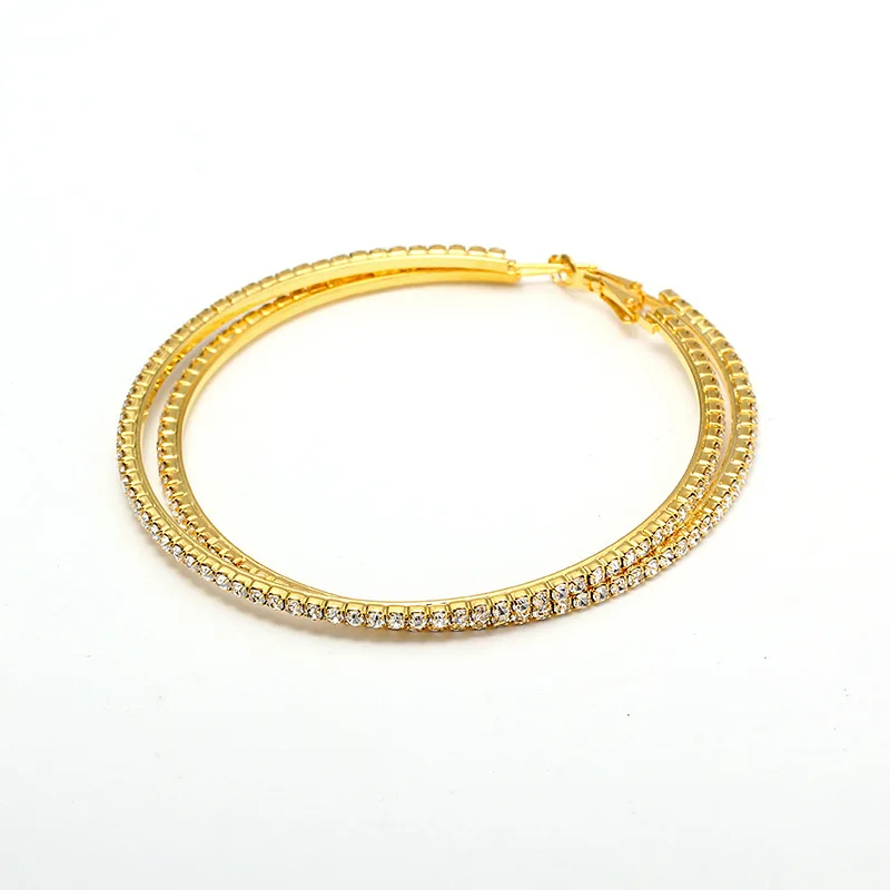BLIJERY золотой цвет стразы серьги в виде больших кругов массивные хрустальные круглые серьги-кольца для женщин Свадебная вечеринка ювелирные изделия - Окраска металла: 80mm