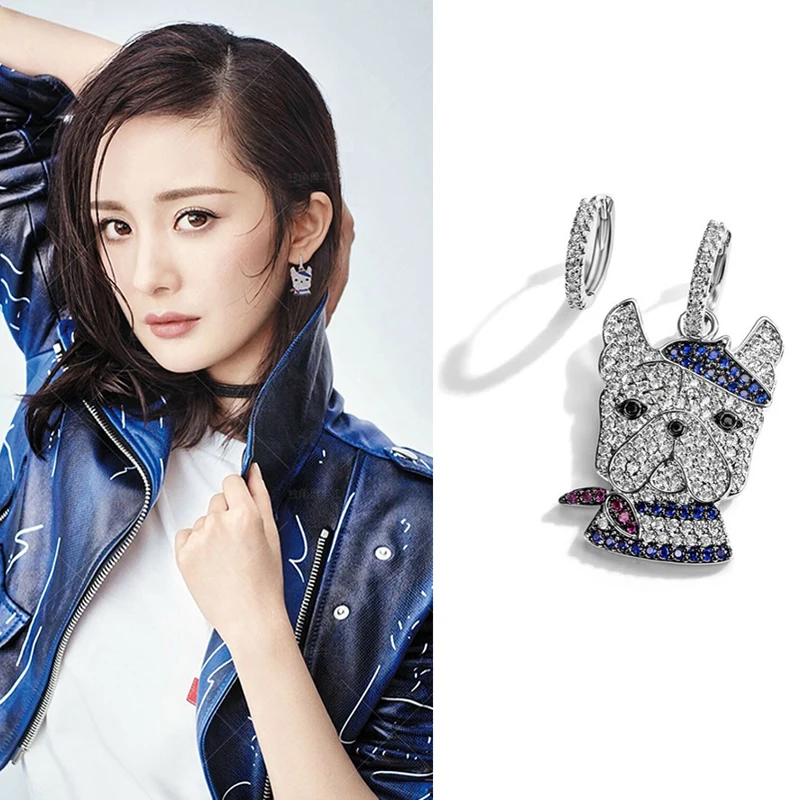 

AAA+ Quality Fashion Micro Pave Top Cubic Zirconia Dog Drop Earrings Asymmetry Silver Doggy Monacon Jewelry For Women