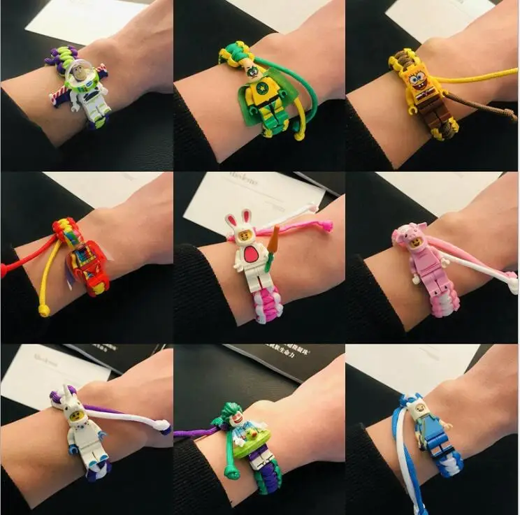 

Buzz Lightyear Handmade Figure Super Hero Iron Man Batman Darth Vader Chicken Panda Building Blocks Bracelet Bricks Toys