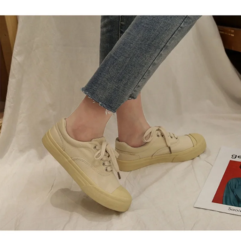 Fashion Women's Vulcanize Shoes Flats Canvas Shoes Ladies Sneakers Round Toe Student Shoes Woman Lace Up Casual shoes Plus size Women's Shoes