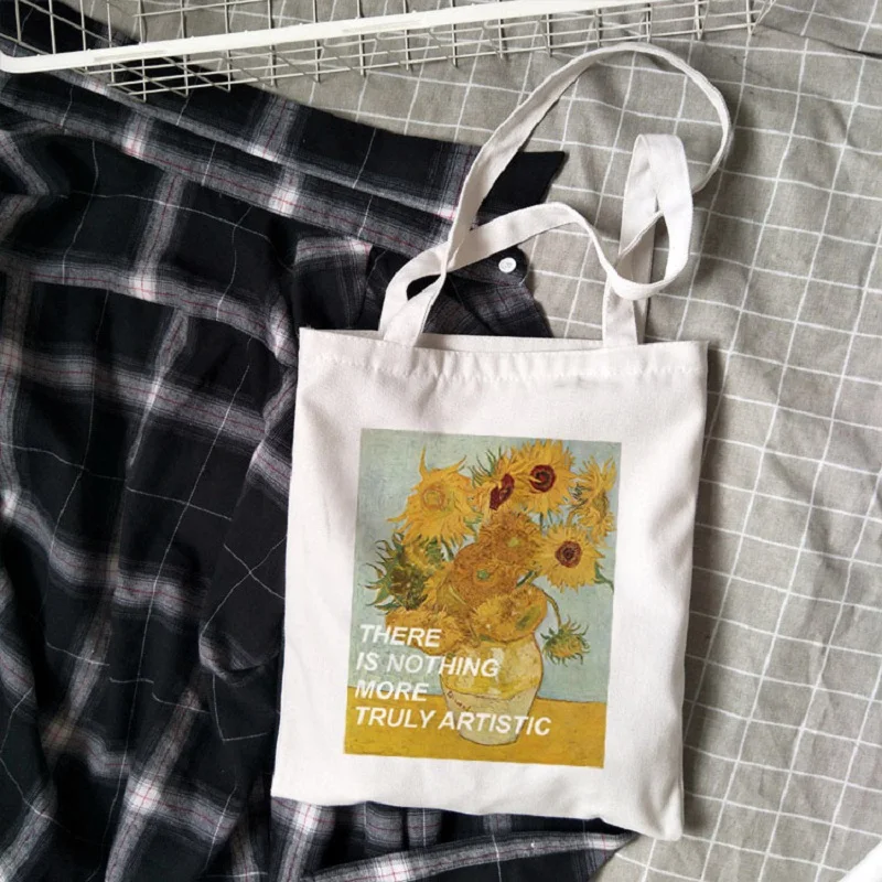

Summer new fashion women's large-capacity shoulder bag Van Gogh letters fun printed Vintage canvas Harajuku casual shoulder bags
