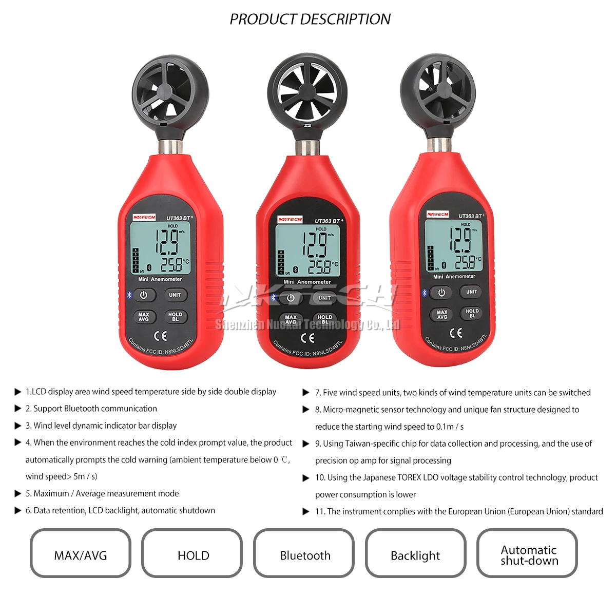 NKTECH UT363BT плюс измеритель скорости ветра цифровой Bluetooth карманный размер Анемометр измерение термометр Мини Ветер метр Анемометр