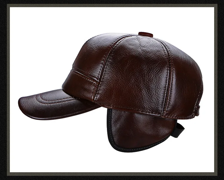 Зимняя теплая шапка из воловьей кожи с козырьком для мужчин и женщин среднего возраста, уличная Защитная Повседневная модная Регулируемая Мужская шапка H265