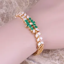 Потрясающий белый CZ зеленый кубический цирконий желтый покрытием длина 17 см звено браслет цепочка C0014