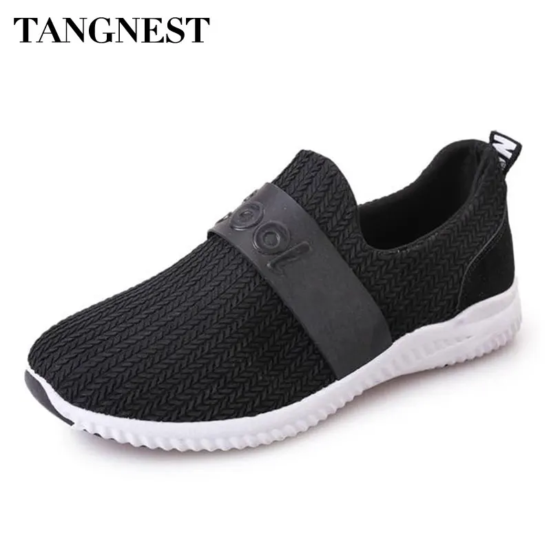 Tangnest NEW 2017 Knitted Casual Men Shoes Solid Slip on Rubber Shoes