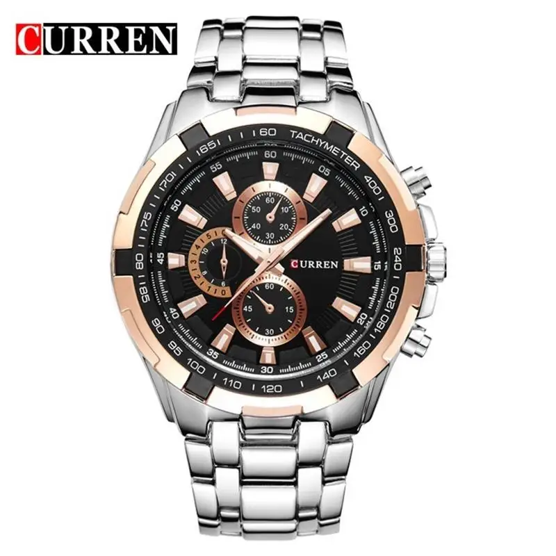 Reloj Hombre CURREN 8023 брендовые Простые Модные повседневные деловые часы мужские водонепроницаемые кварцевые мужские часы relogio masculino - Цвет: Black Silver