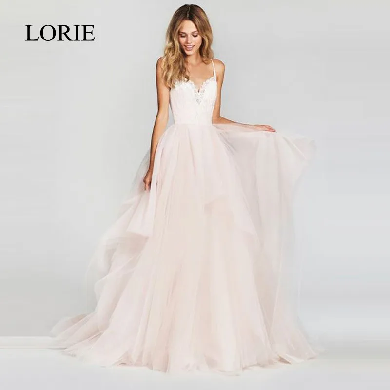 Lerie A Line свадебное платье 2019 Новое поступление Vestido De Noiva простое свадебное платье пышное Тюлевое пляжное свадебное платье кружевной топ