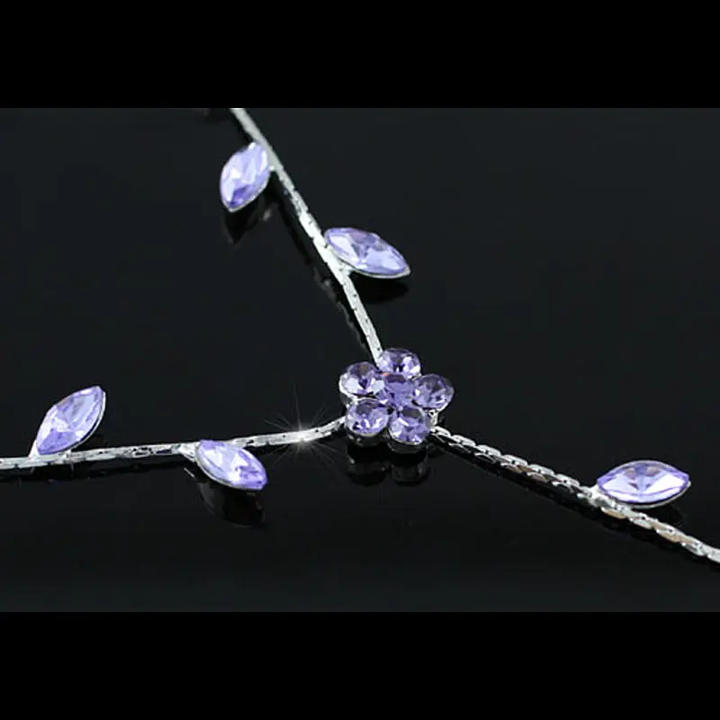 Качественное ожерелье с фиолетовыми цветами лаванды и кристаллами CS1157|necklace