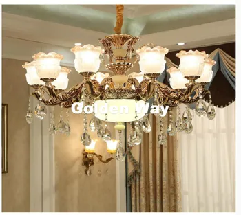 

European Style Luxury Bronze Color Lustres de Cristal Modern AC Blue Antique Lamp Zinc Alloy Living Room LED Chandelier Lamp