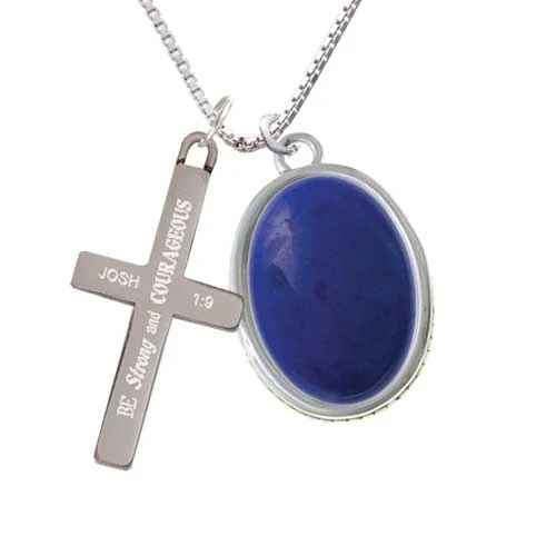 Oval - Dolomite Marble - Blue - - Strong and Courageous - Cross Necklace (1)