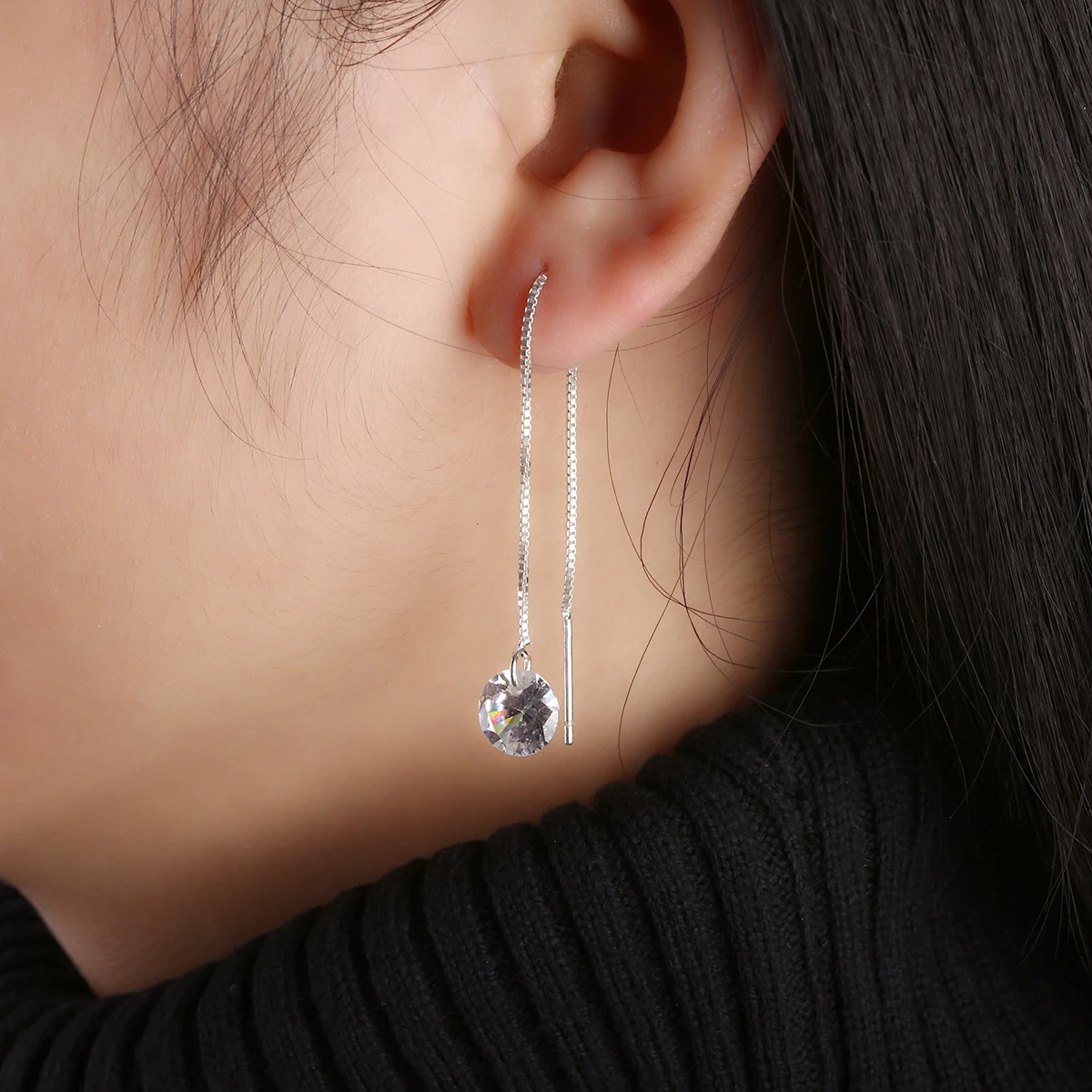 Shellhard Crystal Long Drop Earrings Charming Cubic Zirconia Hoop Chain Dangle Earrings Shellhard Women Piercing Body Jewelry
