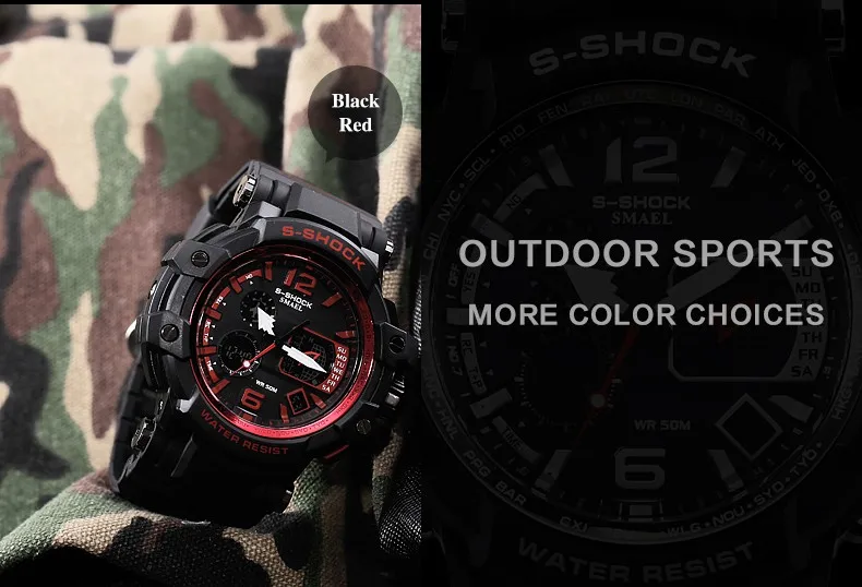 Модные цифровые часы S-Shock Для мужчин светодиодный спортивные WatchesOutdoor Водонепроницаемый восхождение резиновая Армии Г Стиль военные часы