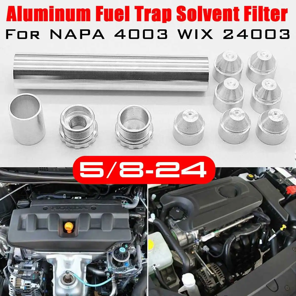 

Black/Silver 11 Pcs Aluminum 5/8-24 or1/2-28 Fuel Trap Solvent Filter For NAPA 4003 WIX 24003 6061-T6 Aluminum