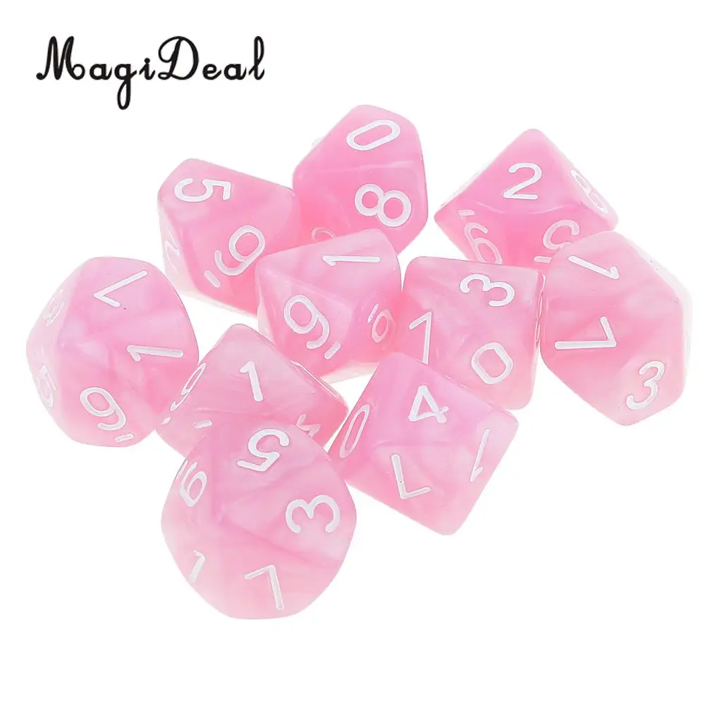 MagiDeal 10pcs 10 Sided Dice D10 Polyhedral Dice for Table Games Dungeons and Dragons Pub Club Games Supplies Pink