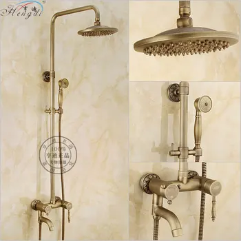

Bathroom Retro antique copper Brass Bathtub Shower Set Wall Mounted 8" Rainfall Shower Mixer Tap Faucet 3-functions Mixer Valve