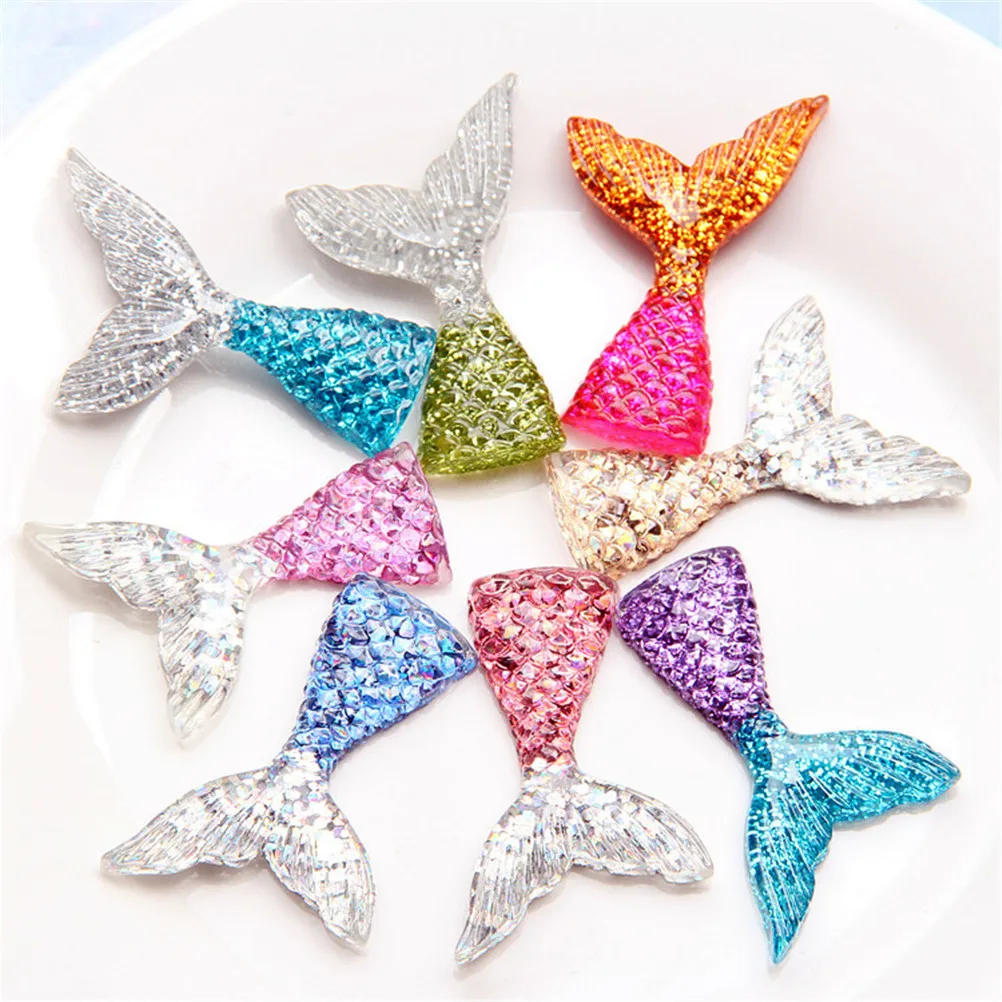 

6pcs kawaii resin mermaid tail mix colors DIY flatback resin cabochons accessories