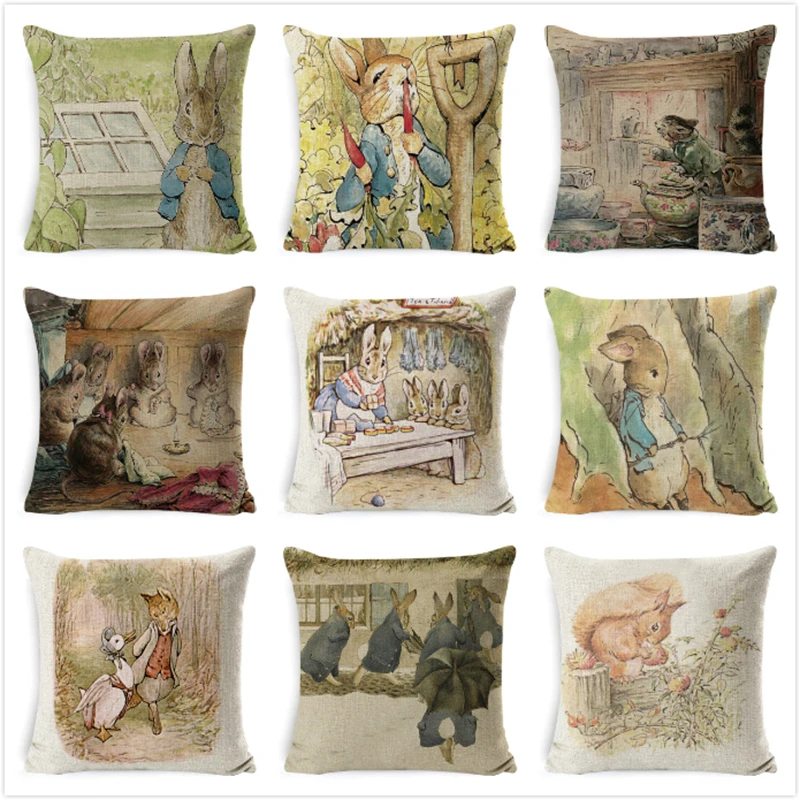 

Peter Rabbit Cushion Cover Printed Pillow Cover Mouse Cushion Case Animal Pillow Case for Home Sofa Decorations Pillowcase cojin