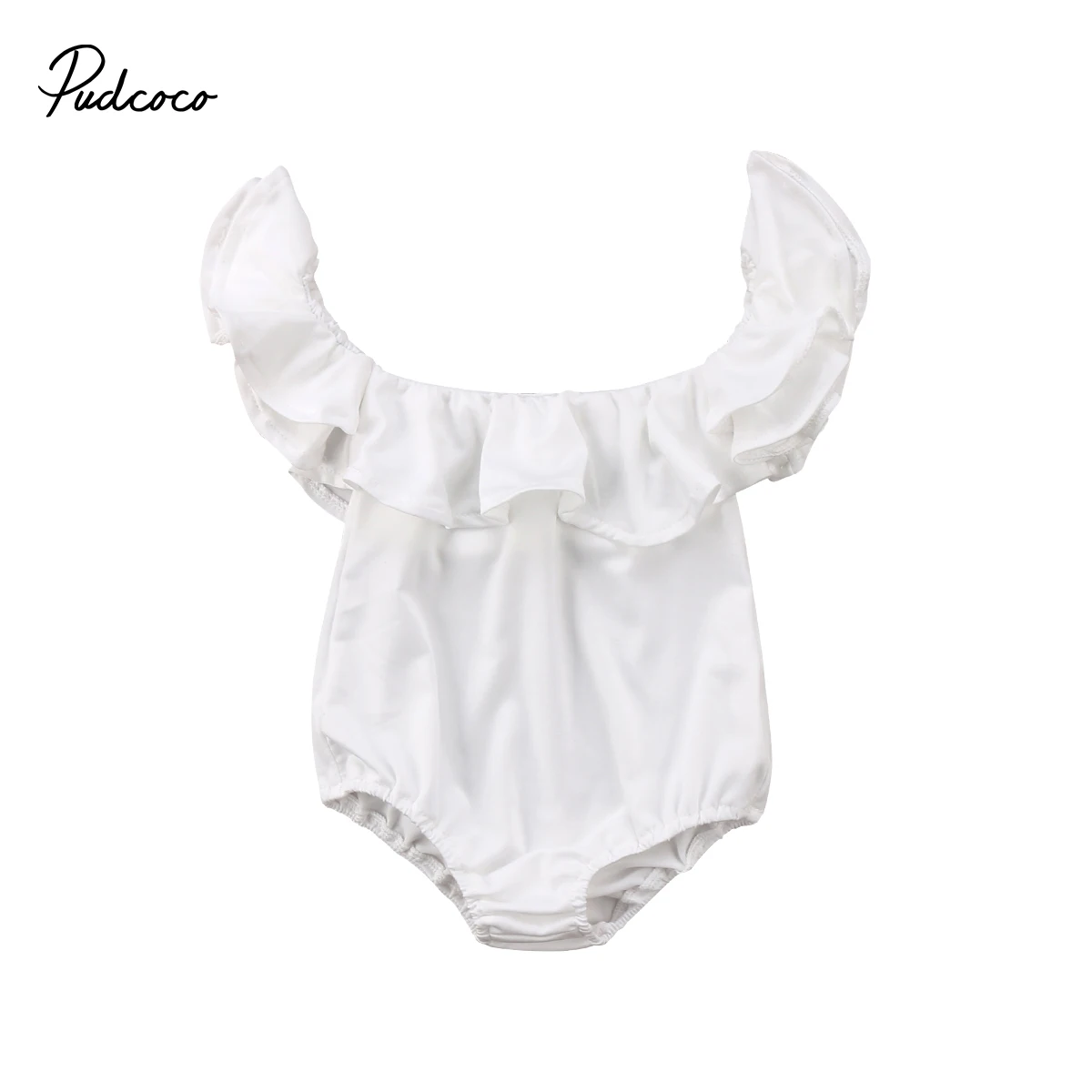 Adorable Infant Baby Girl Ruffle Bodysuits solid color Off Shoulder
