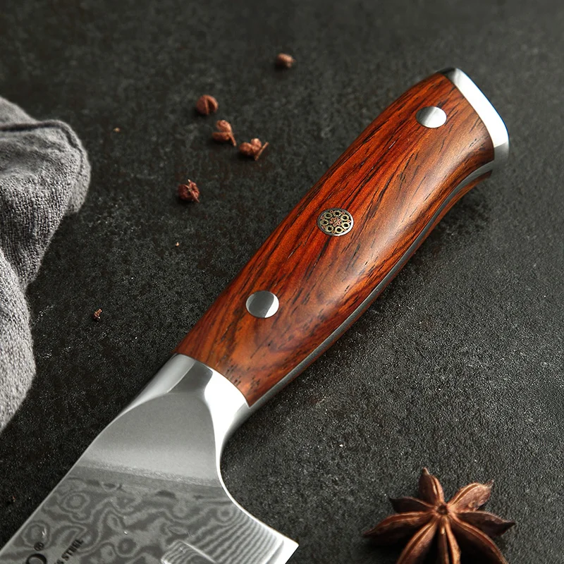 XINZUO 3 шт. набор кухонных ножей из дамасской стали, профессиональные ножи шеф-повара Santoku с ручкой из розового дерева, столовые приборы из нержавеющей стали