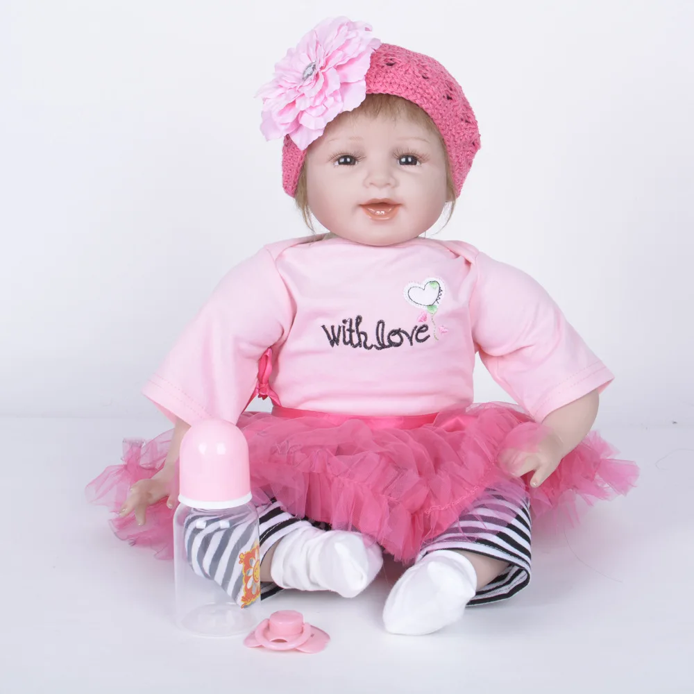 

22 inches Smile Soft Silicone Reborn Doll Lovely Princess Newborn Baby with Cloth Body Toy for Kids Birthday Xmas Gift