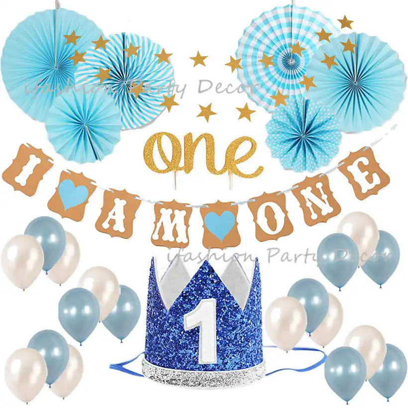 Baby Boy First Birthday Decorations Party Supplies Blue And Gold