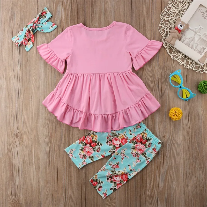 3 шт./комплект блузка с коротким рукавом и брюки оборками|kids short|ruffle pantsgirls clothes |