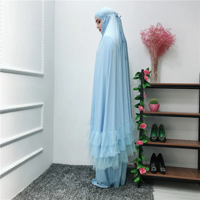 Традиционный мусульманский для молитв абайя платье кружево свободный комплект из 2 предметов головной убор + длинные халаты кимоно Новый