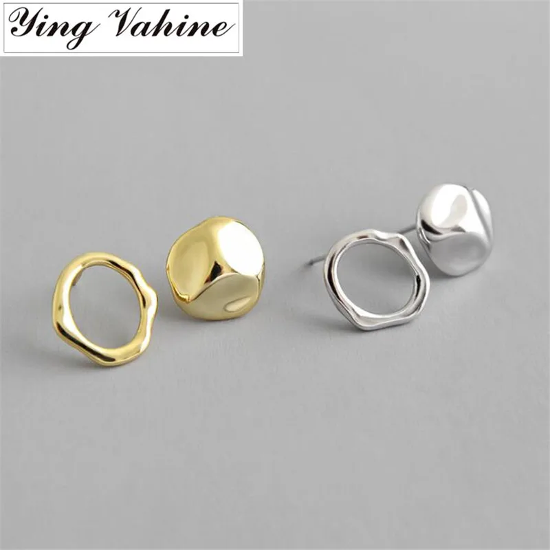 

ying Vahine 100% 925 Sterling Silver Empty and Solid Geometric Asymmetric Stud Earrings for Women