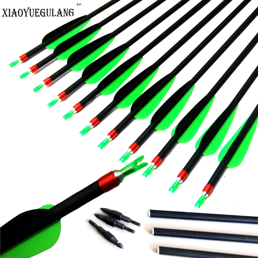 Archery Pure Carbon Arrows Spine 350 Field Points For Hunting Recurve Bow Target