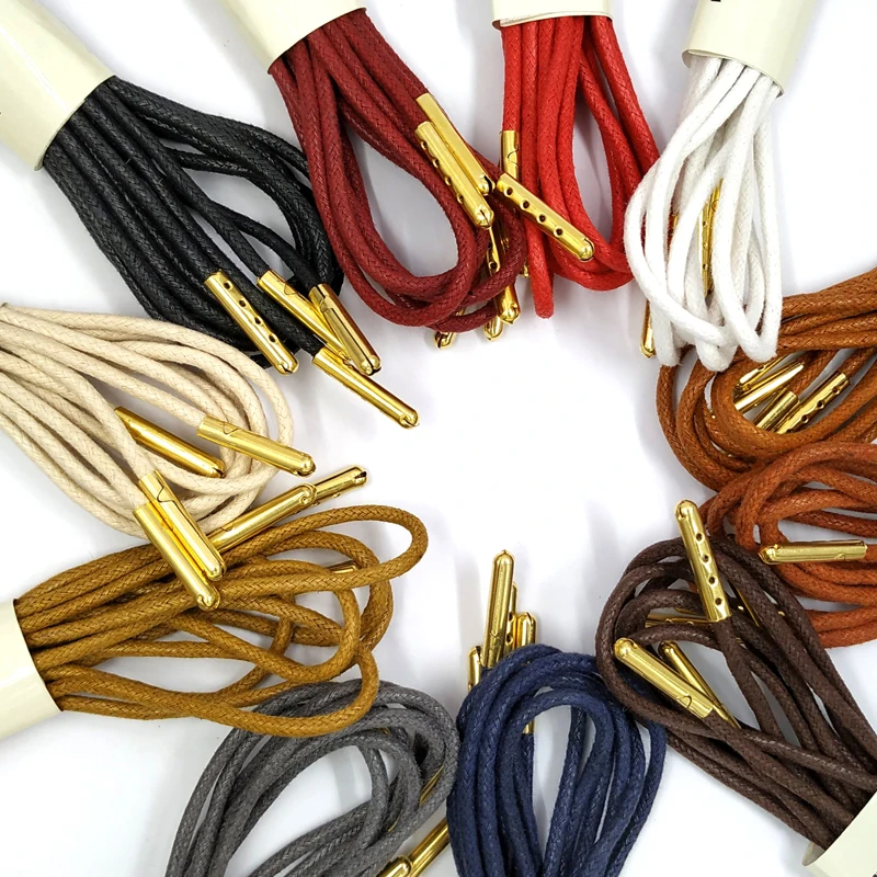 High quality waxed round shoe laces for Martin boots 60/180 cm leather laces cotton lace Casual black lacet with metal lace head