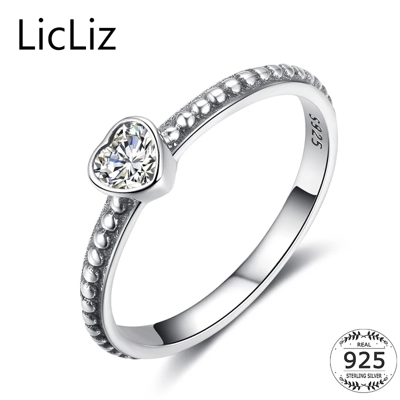 

LicLiz Vintage 925 Sterling Silver Love Heart Rings For Women CZ Eternity Ring Cubic Zirconia Solitaire Ring Wedding Band LR0485